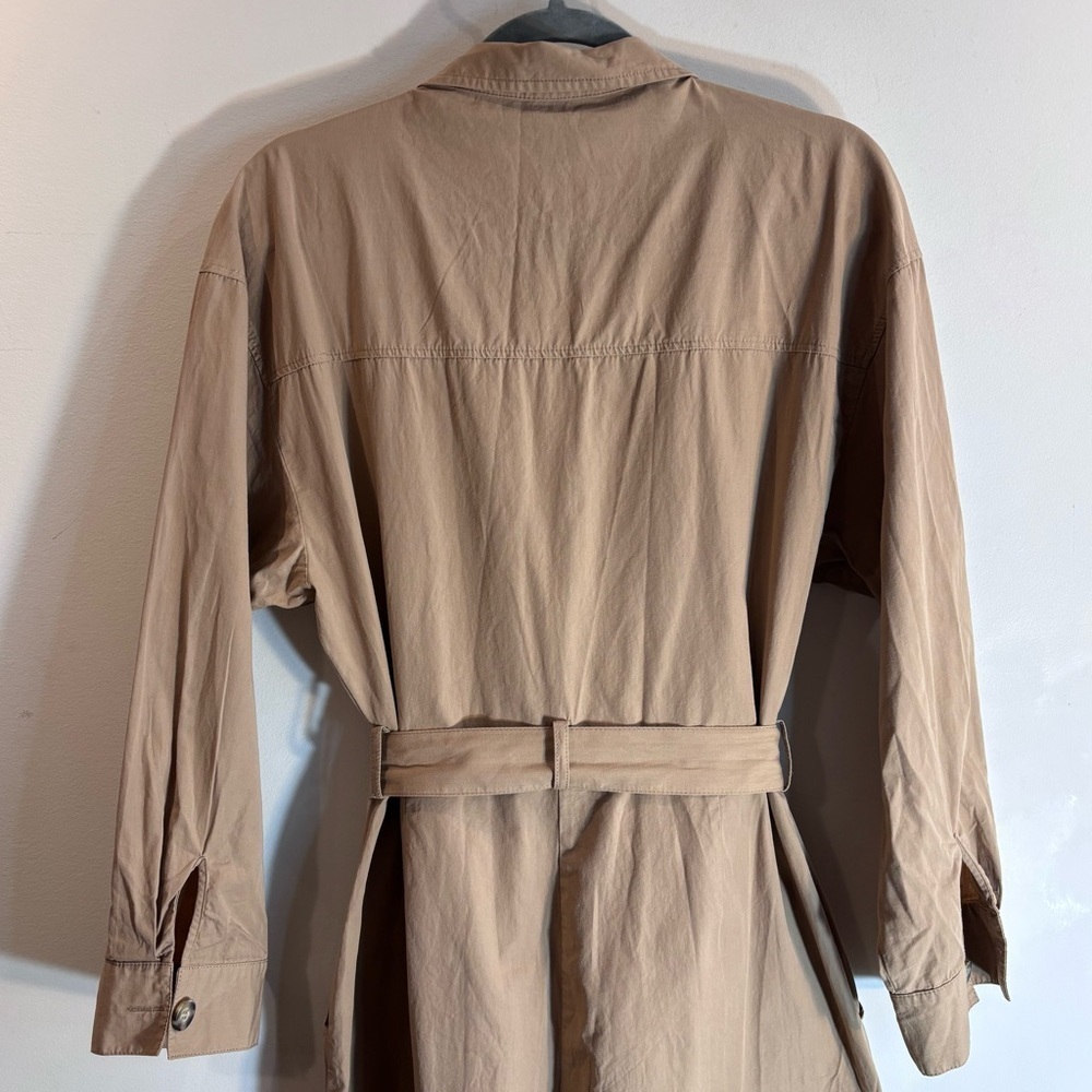 ZARA Sz L Boiler Suit Tan Belted Jumpsuit long Sleeve Patch Pockets Loose Leg - Picture 8 of 10